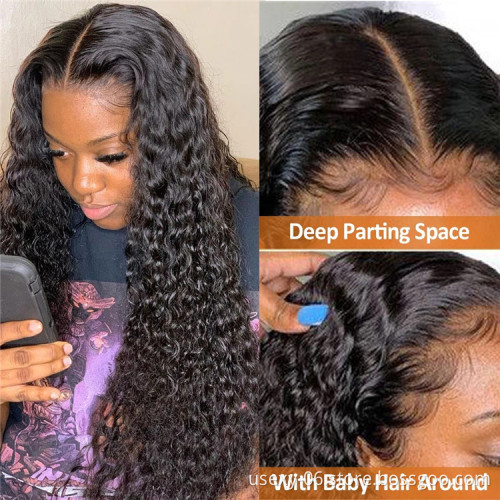 Real human hair wigs full swiss lace wigs virgin cambodian hair water wave preplucked hd transparent full lace wig